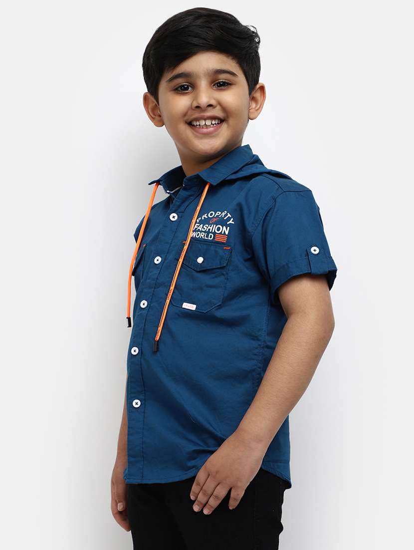 blue placement print hood neck shirt - 20653498 -  Standard Image - 1