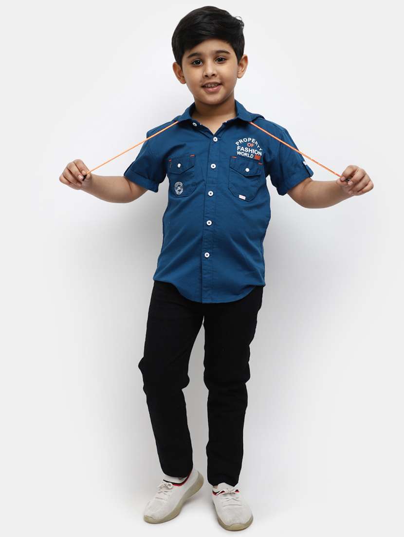 blue placement print hood neck shirt - 20653498 -  Standard Image - 4