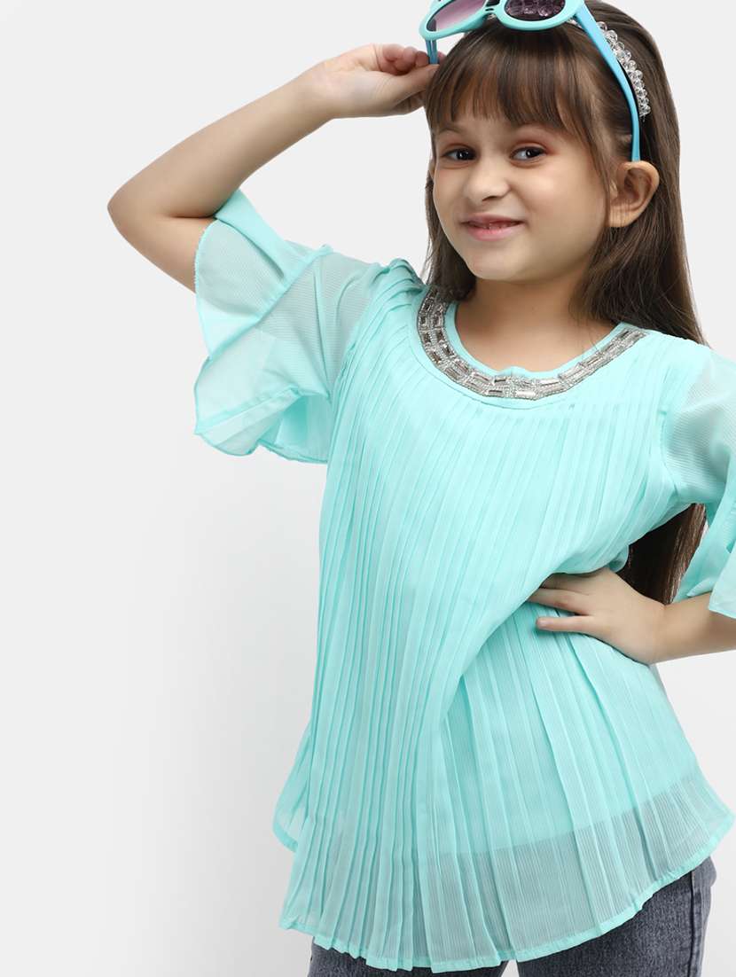 girls light blue solid top - 20657054 -  Standard Image - 1