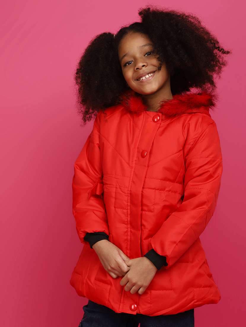 girls solid hooded jacket - 20657402 -  Standard Image - 1