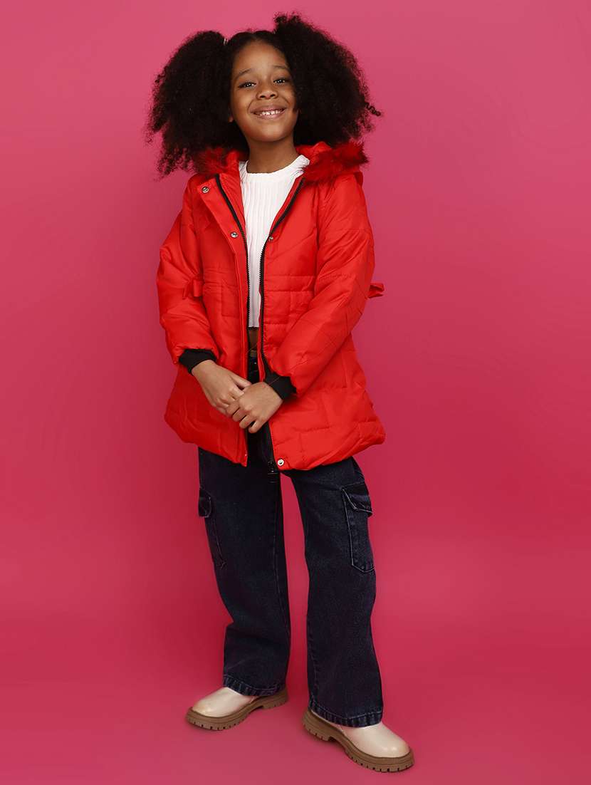 girls solid hooded jacket - 20657402 -  Standard Image - 4