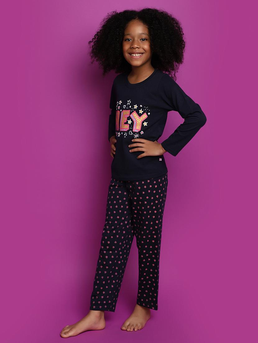 navy blue cotton poly cotton pyjama set nightwear - 20657605 - Standard Image - 1