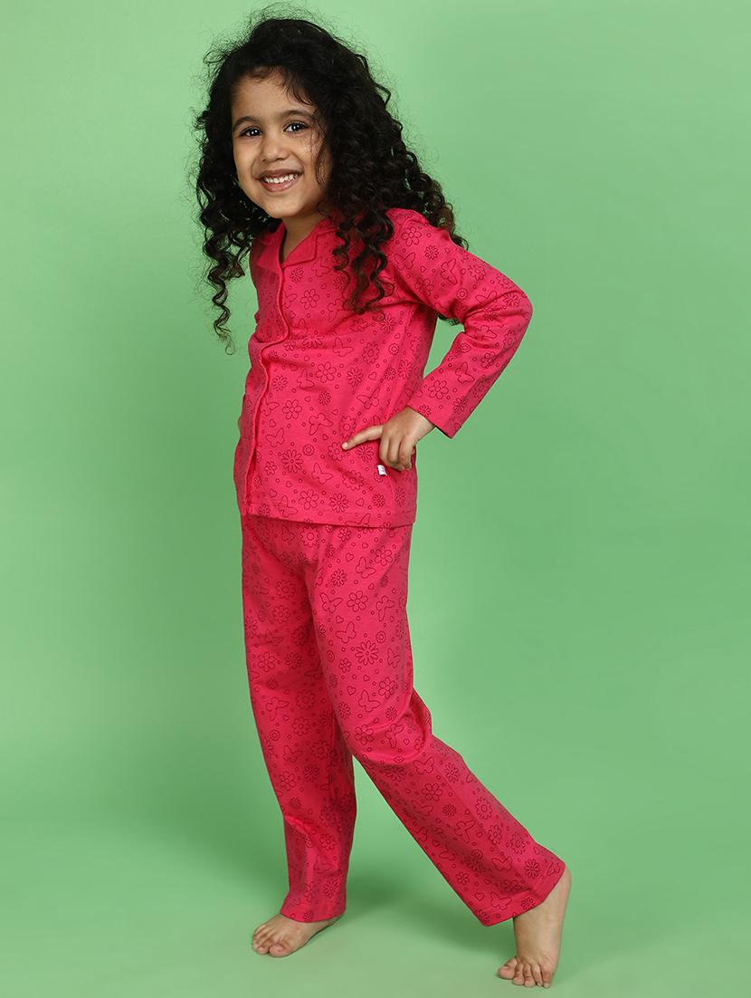 fuchsia cotton poly cotton pyjama set nightwear - 20657606 -  Standard Image - 1