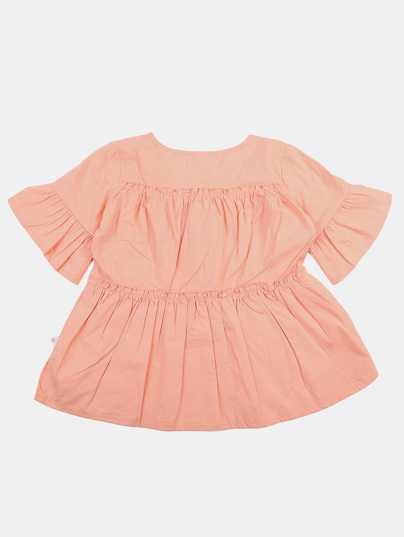girls round neck solid tiered top