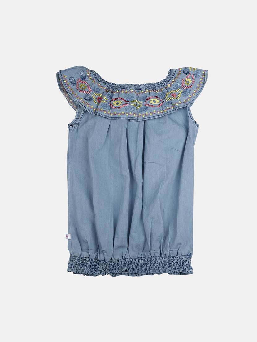 girls blue embroidered top - 20658654 -  Standard Image - 1