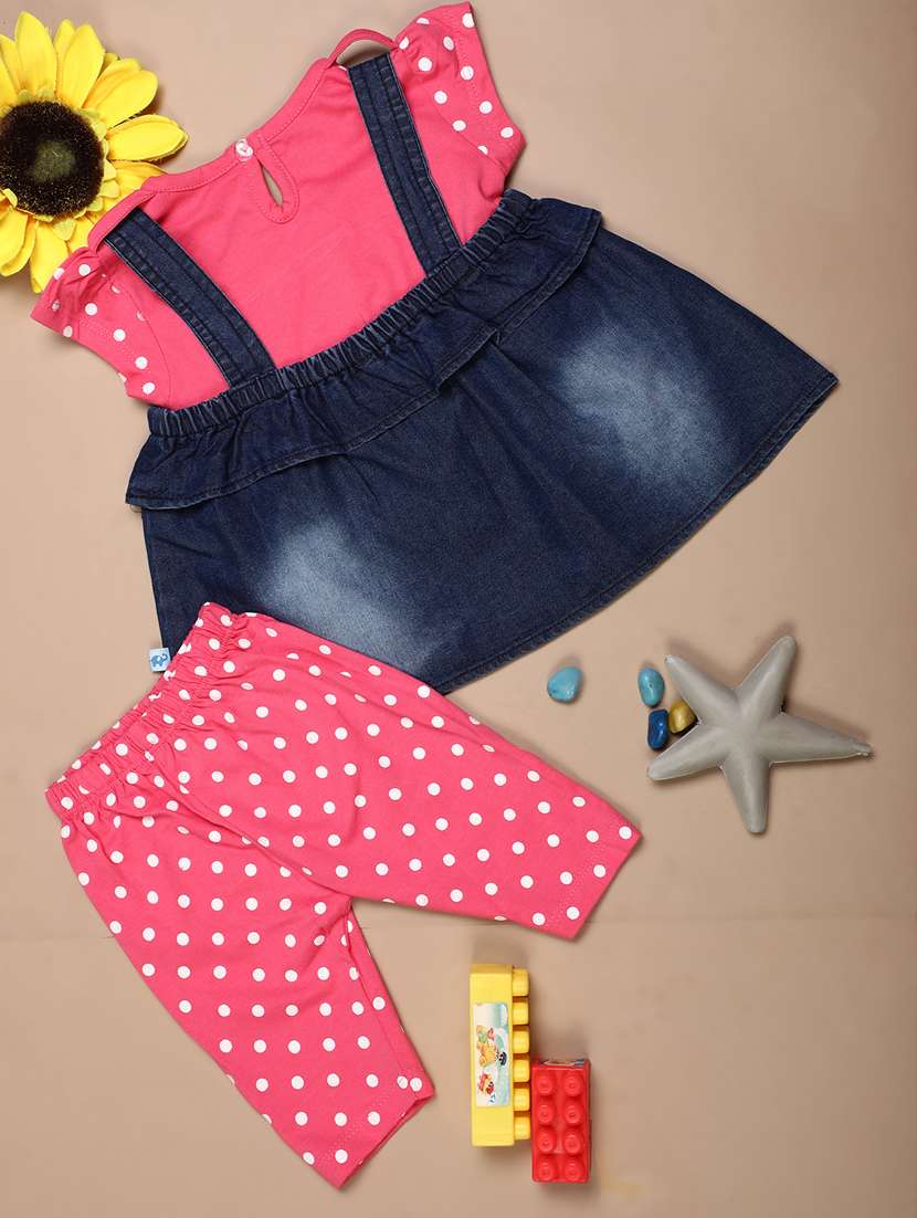 polka dots print full length sets with dungarees - 20661079 -  Standard Image - 1