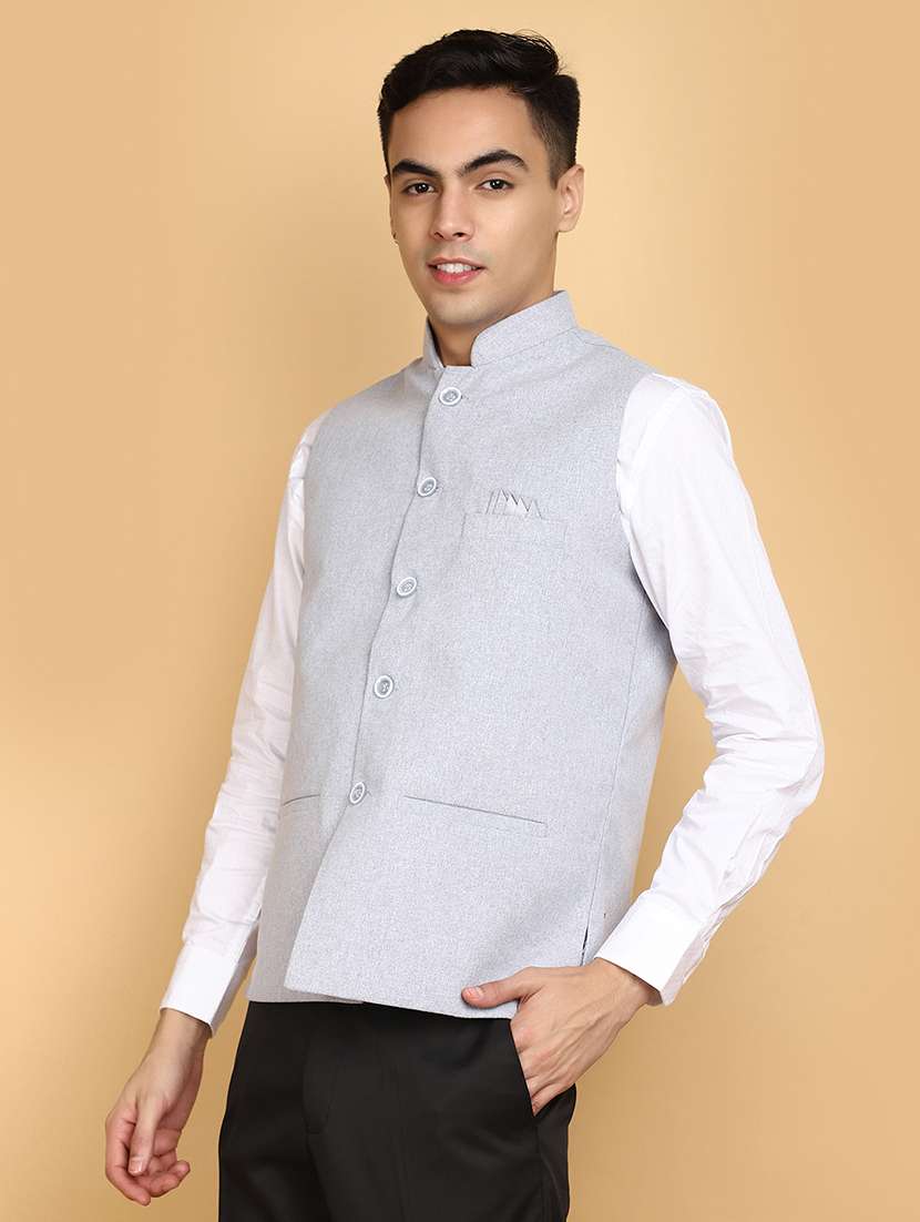 men solid color nehru jacket - 20663875 -  Standard Image - 1