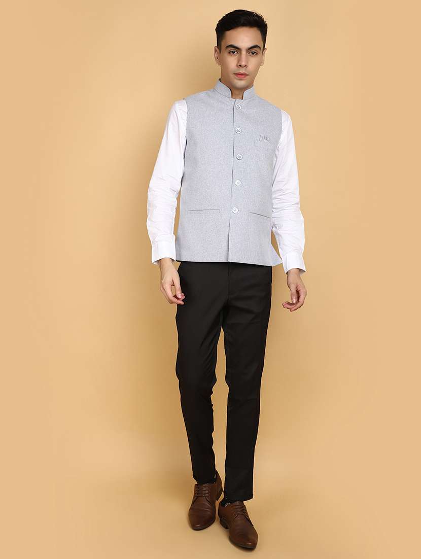 men solid color nehru jacket - 20663875 -  Standard Image - 4
