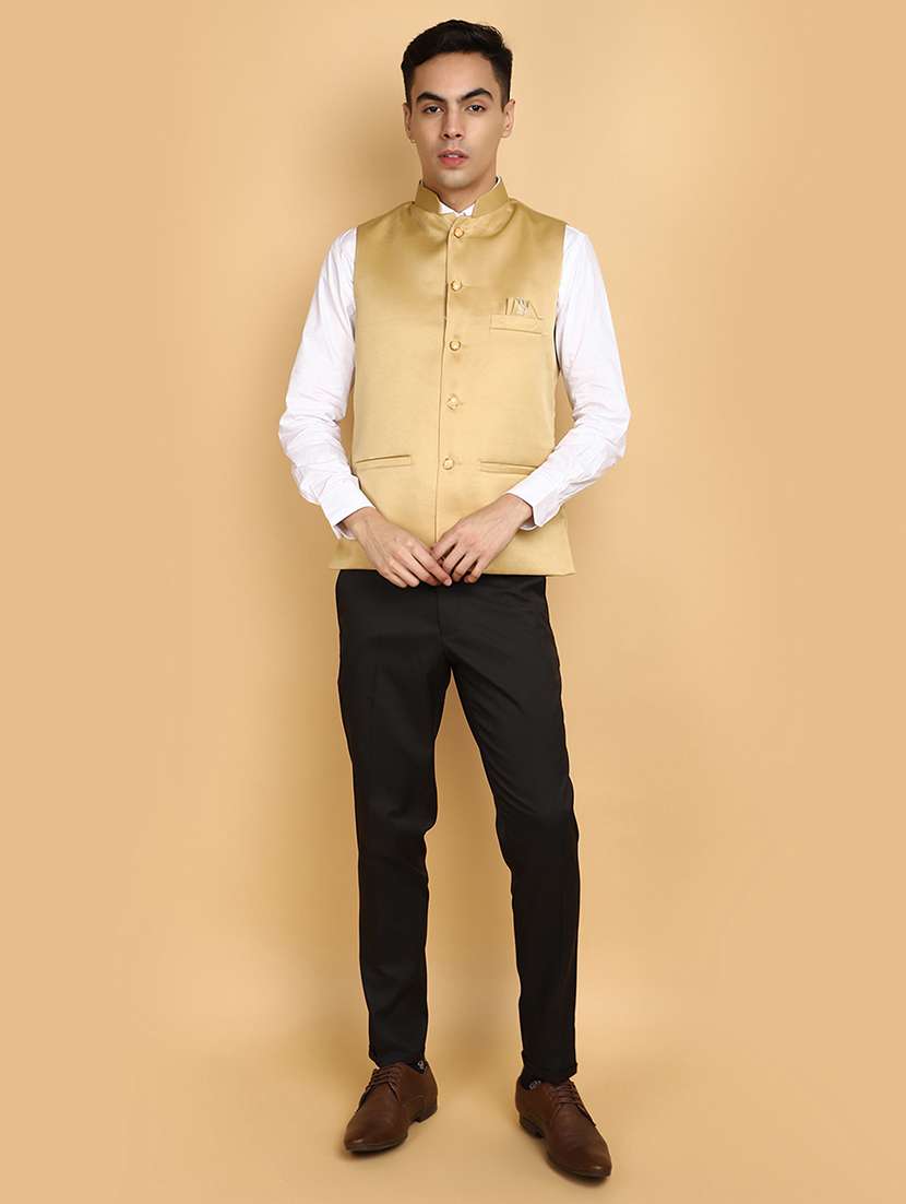 men solid color nehru jacket - 20663876 -  Standard Image - 4