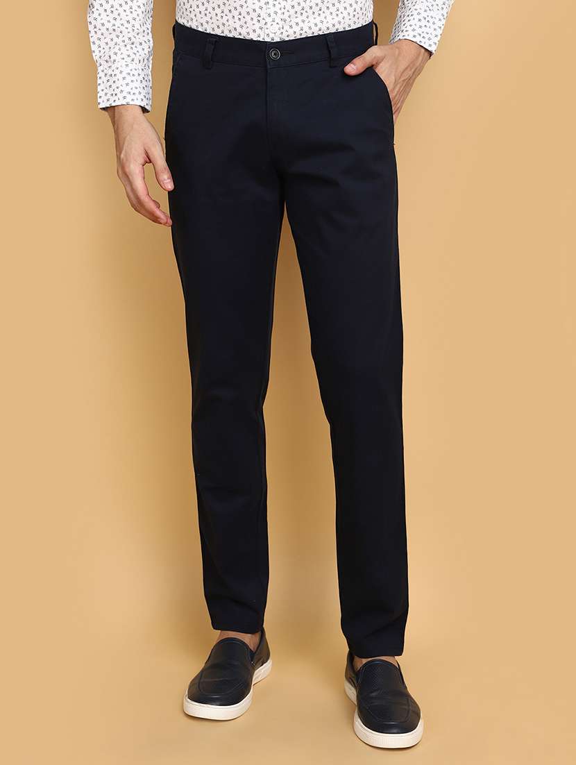navy blue cotton chinos casual trousers