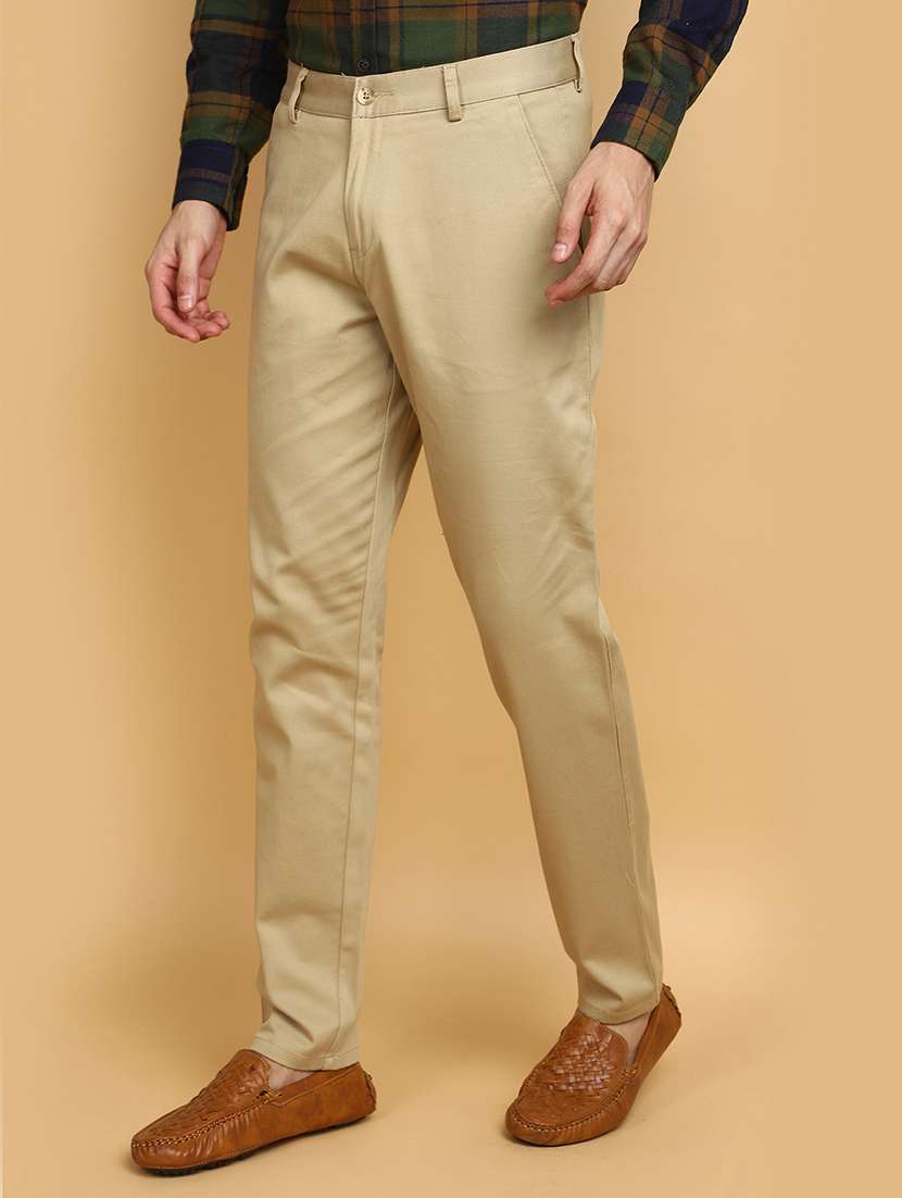 khaki cotton chinos casual trousers - 20664165 -  Standard Image - 1
