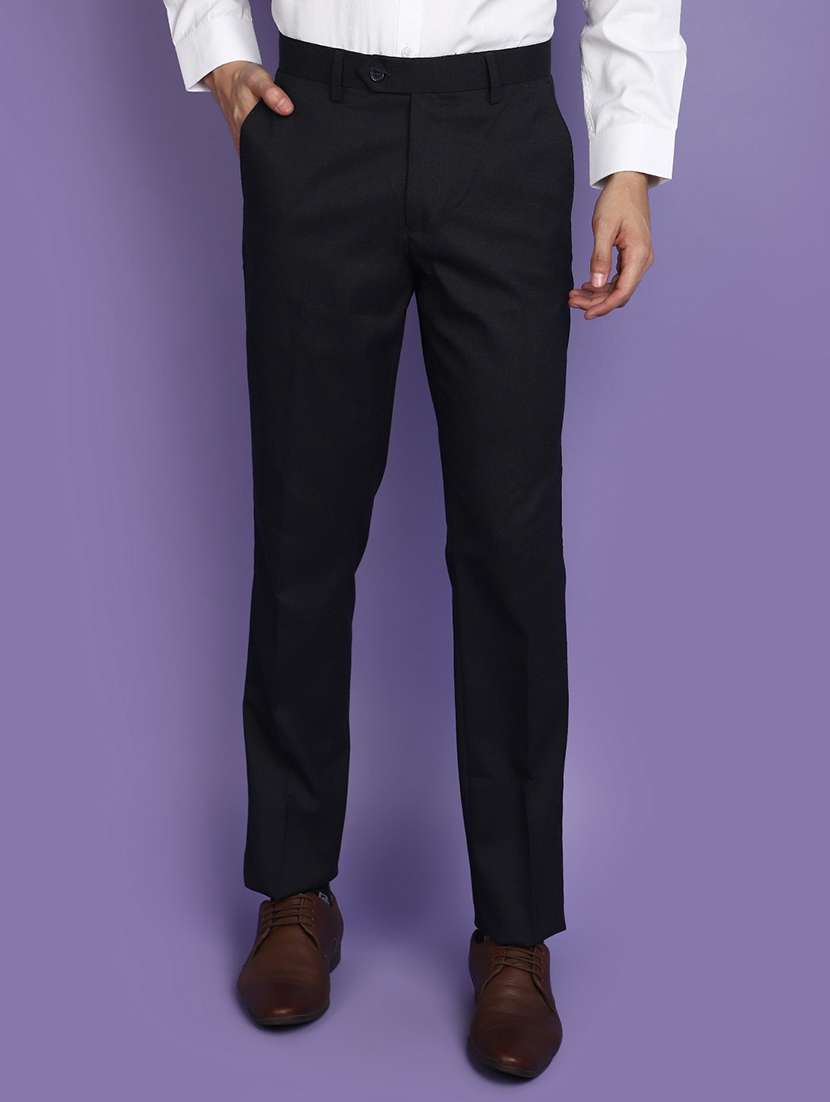 men solid mid rise formal trouser