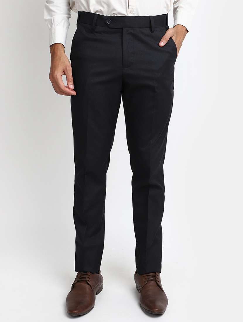 men solid mid rise formal trouser
