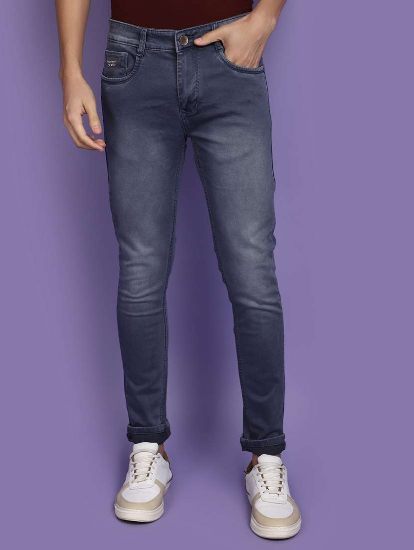 men mid rise plain denim jeans