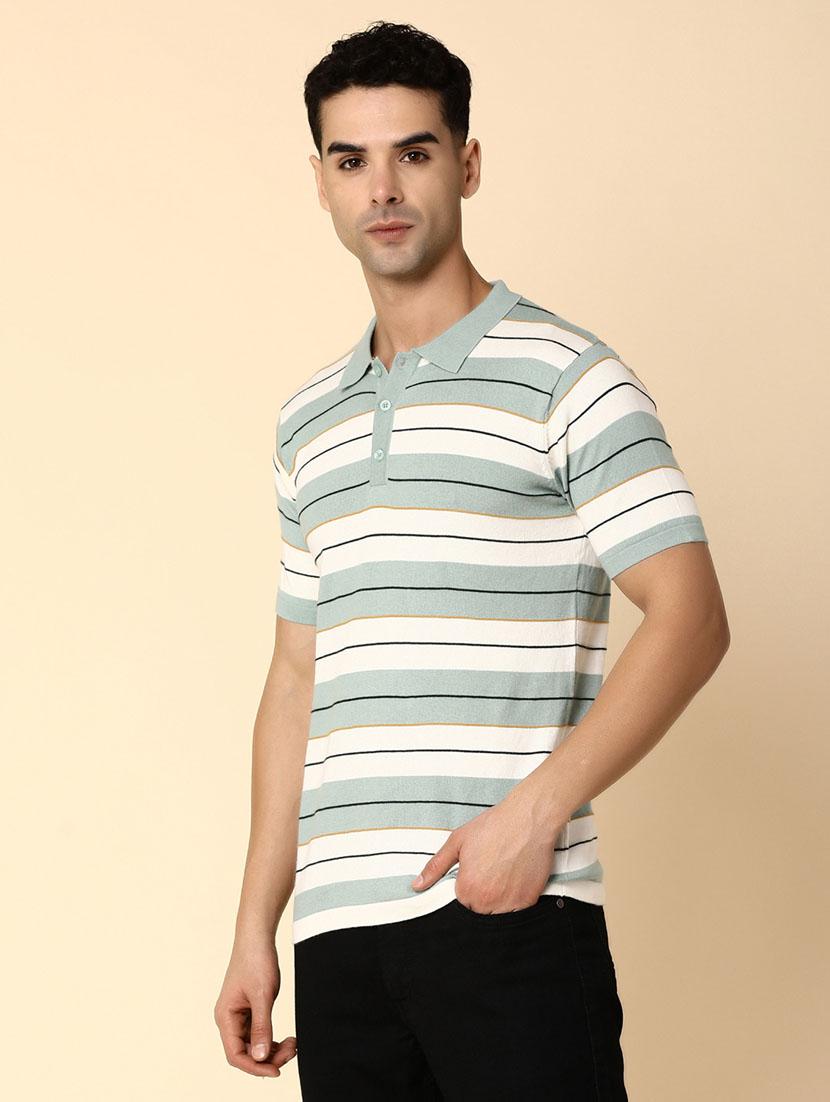green striped printed casual polo t-shirt - 20668908 -  Standard Image - 1