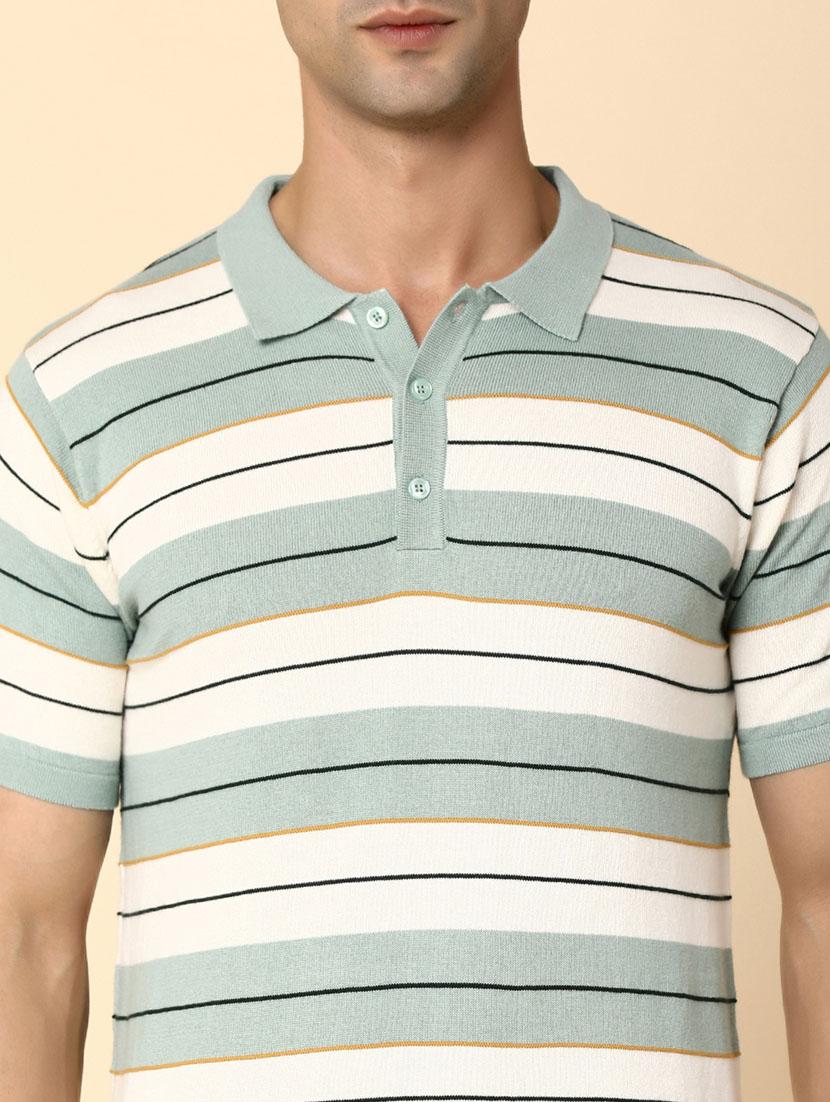 green striped printed casual polo t-shirt - 20668908 - Standard Image - 4
