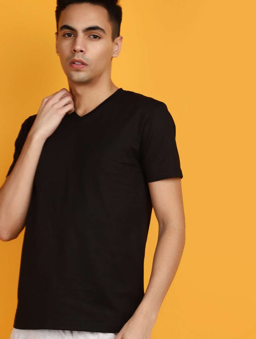 solid black cotton casual t-shirt - 20670805 -  Standard Image - 1