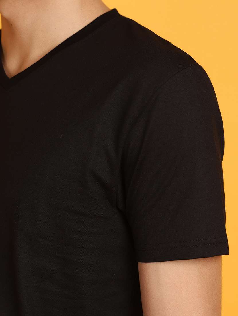 solid black cotton casual t-shirt - 20670805 -  Standard Image - 4