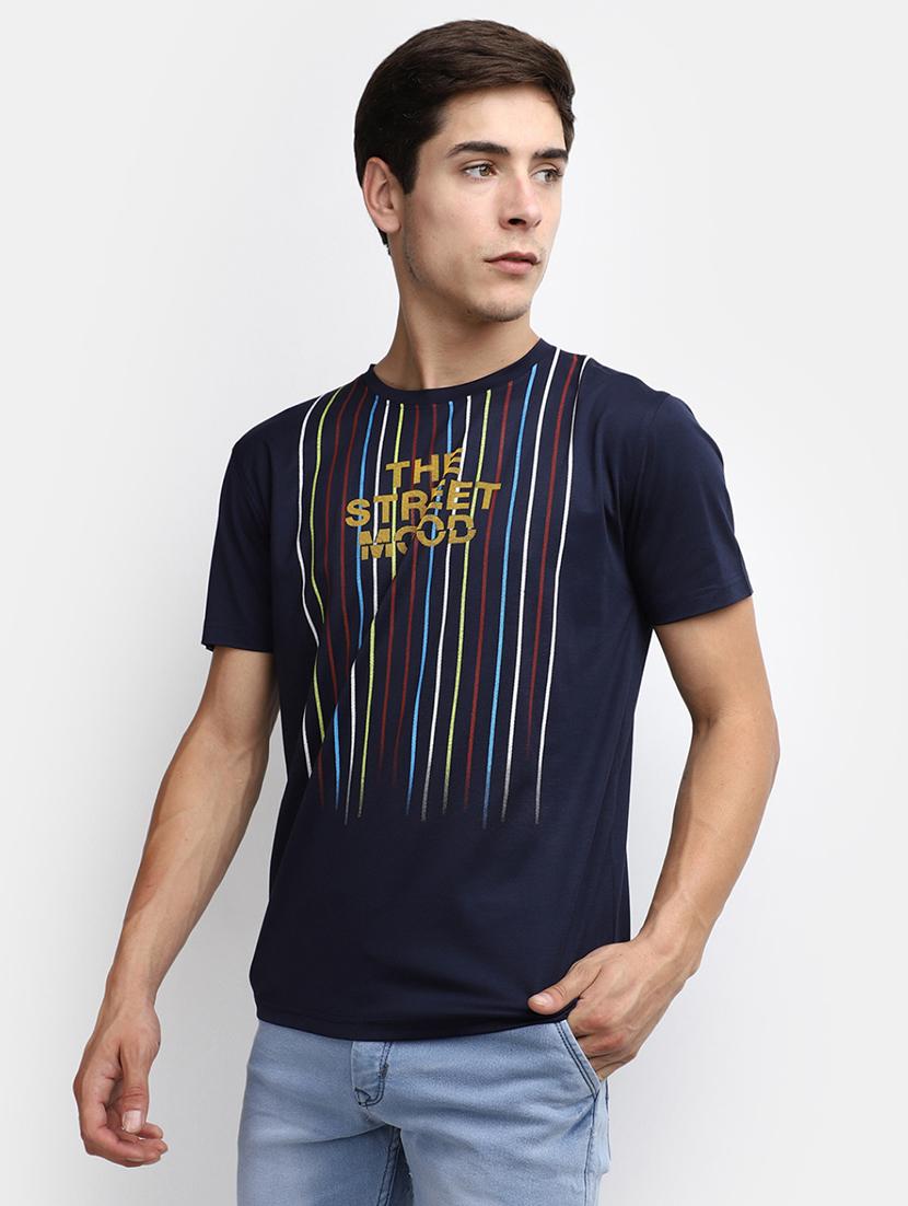 navy blue front printed regular t-shirt - 20671743 - Standard Image - 1