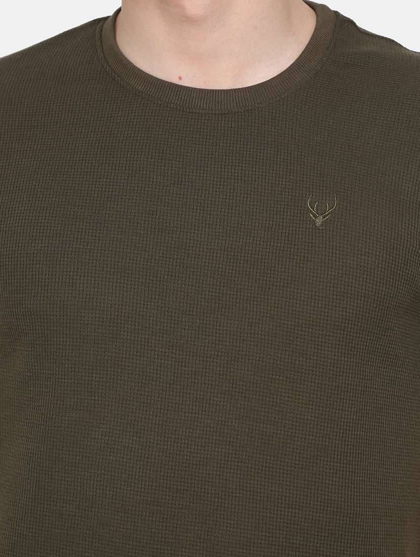 olive green self design regular t-shirt - 20672382 -  Standard Image - 4