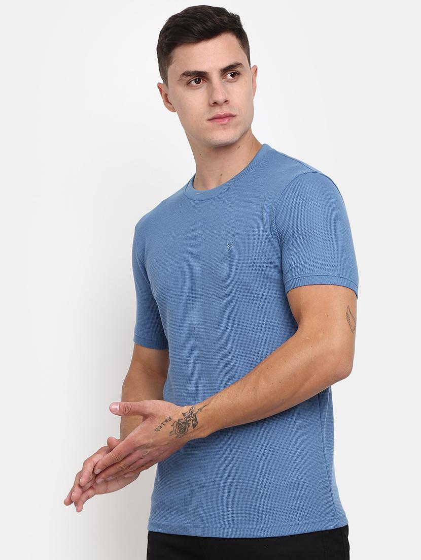 light blue self design detailed regular t-shirt - 20672383 - Standard Image - 1