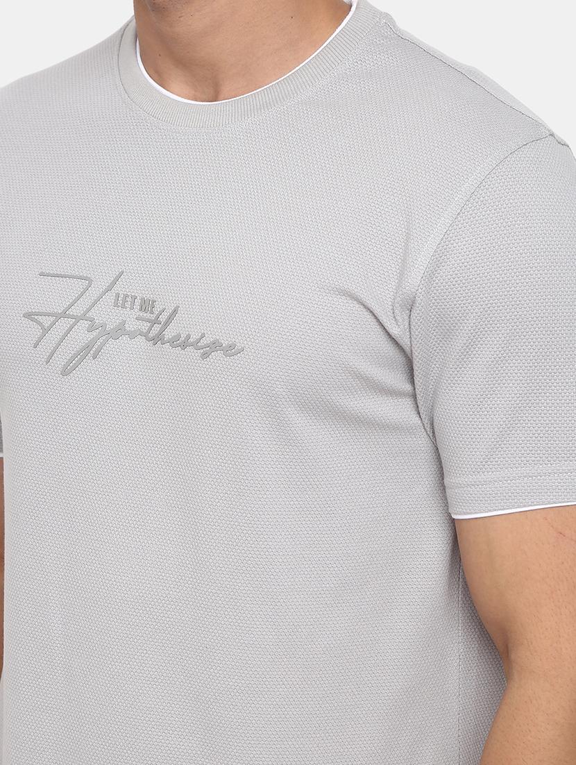 grey self design printed detailed t-shirt - 20672397 - Standard Image - 4