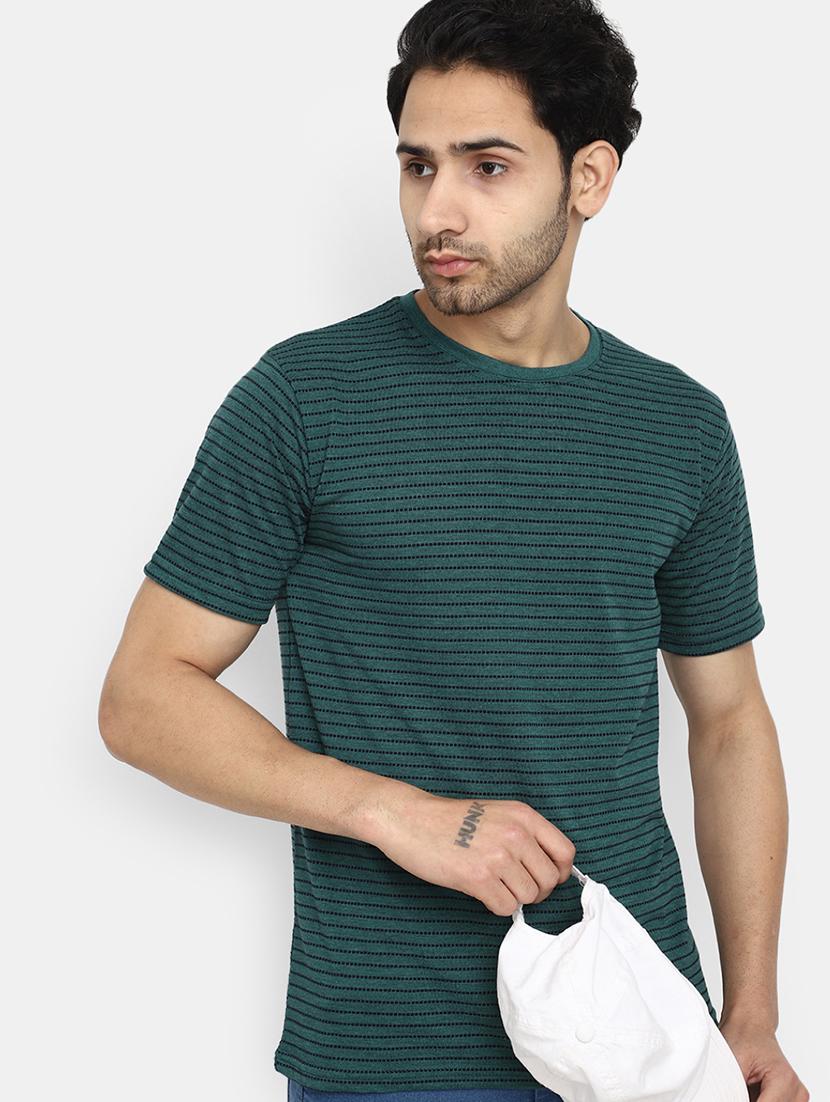 bottle green striped printed regular t-shirt - 20672428 - Standard Image - 1