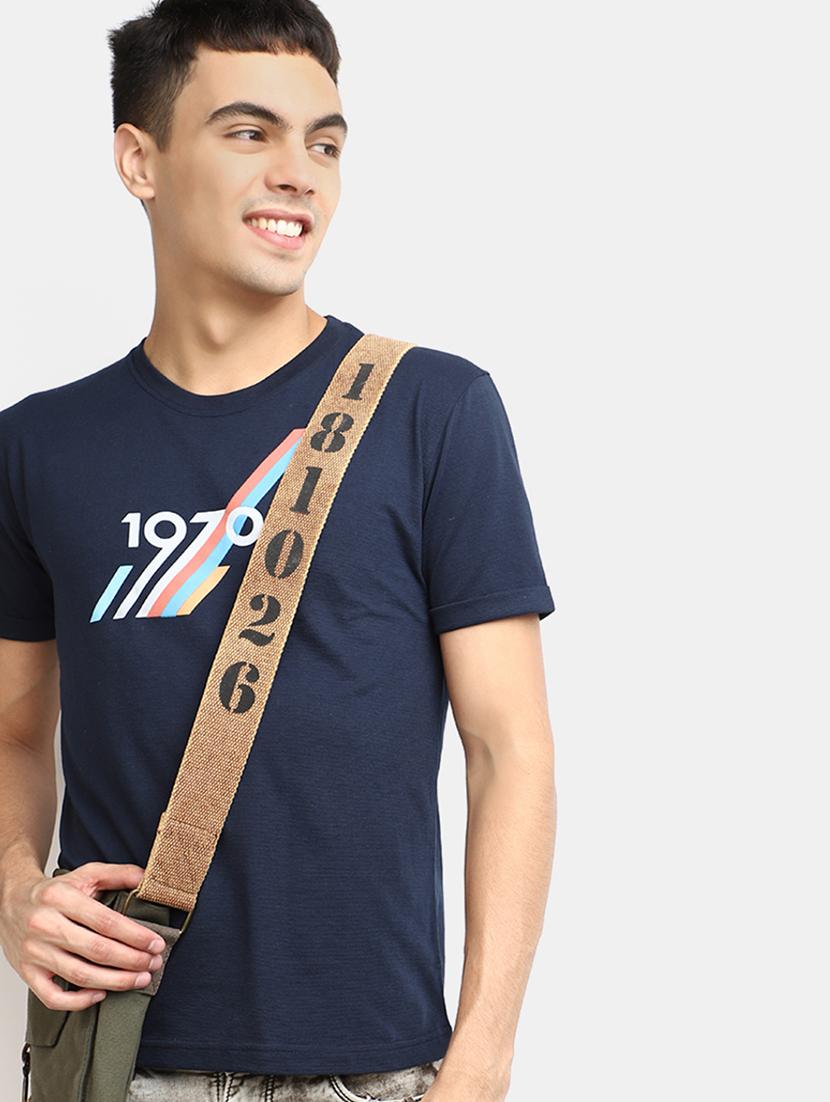 navy blue chest printed regular t-shirt - 20672455 -  Standard Image - 1