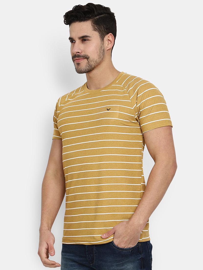 mustard striped printed casual t-shirt - 20672466 -  Standard Image - 1
