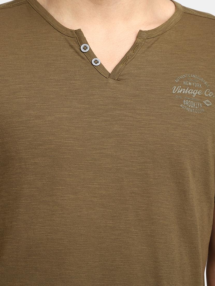 solid olive green detailed casual t-shirt - 20672542 - Standard Image - 4