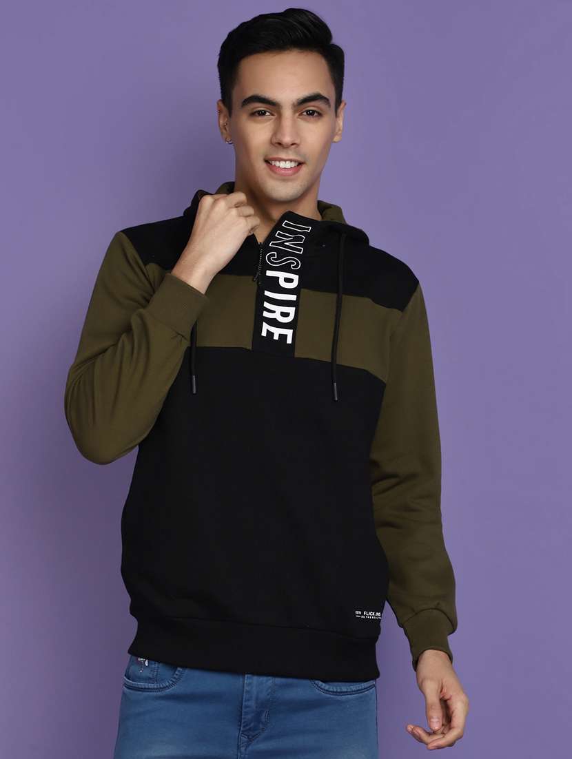 men hood neck color block sweatshirt