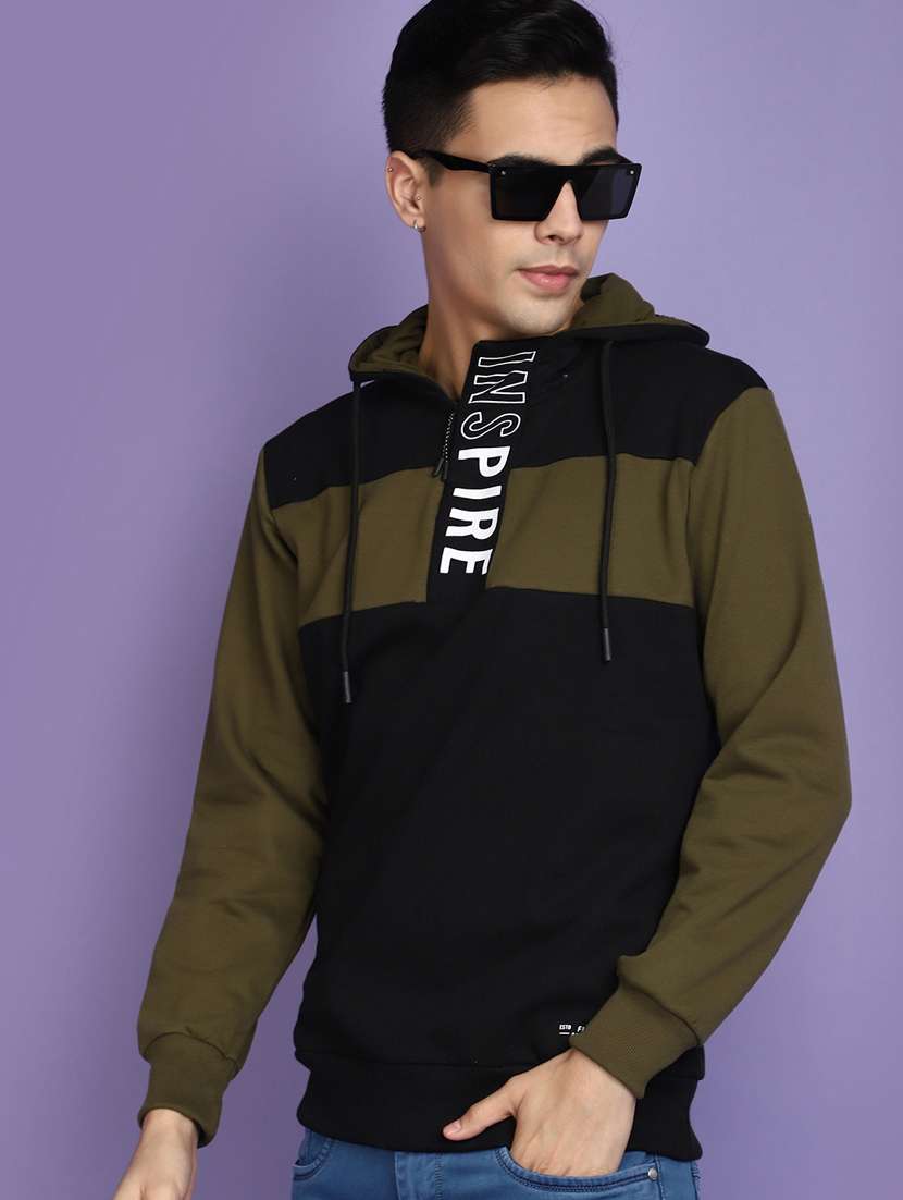 men hood neck color block sweatshirt - 20674616 -  Standard Image - 1