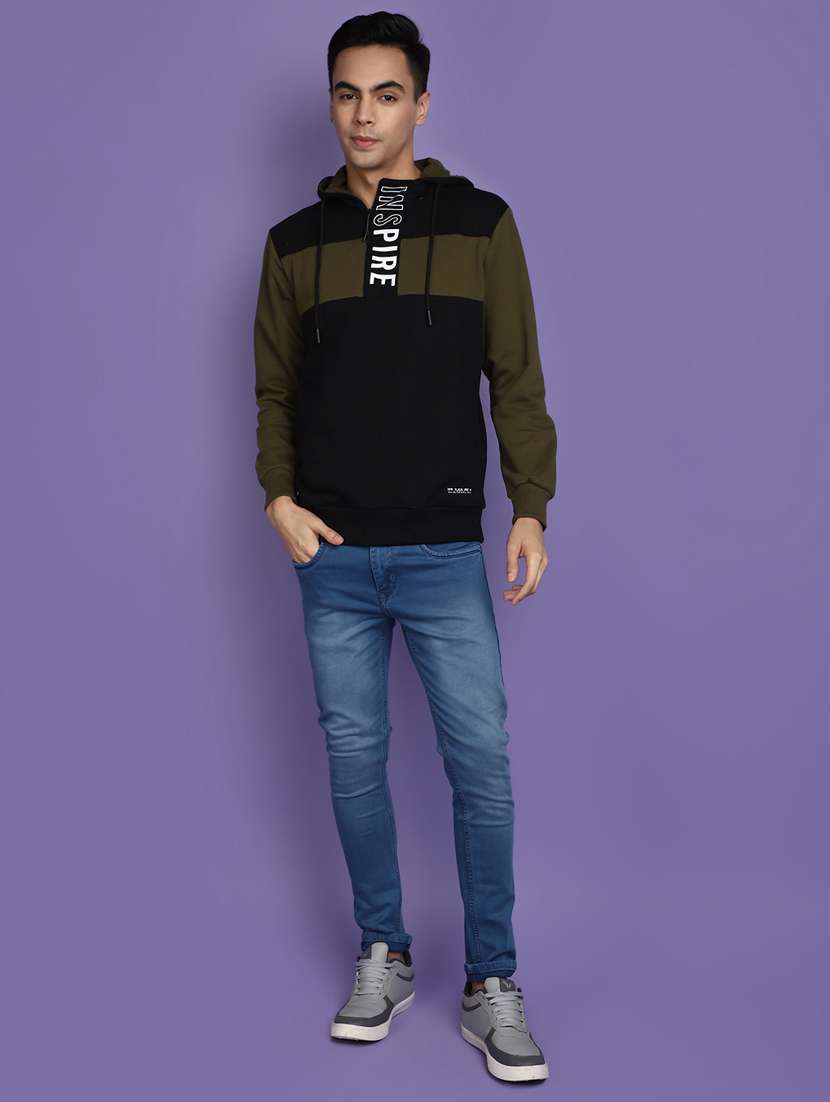 men hood neck color block sweatshirt - 20674616 -  Standard Image - 4