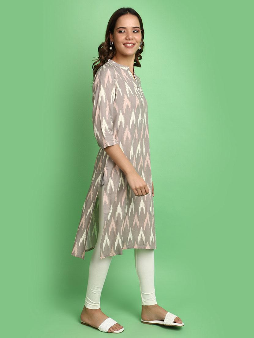 women grey mandarin neck straight kurta - 20676539 -  Standard Image - 1