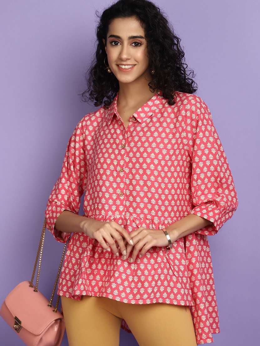 Pink Printed High Low Detailed Kurti - 20676570 -  Standard Image - 1