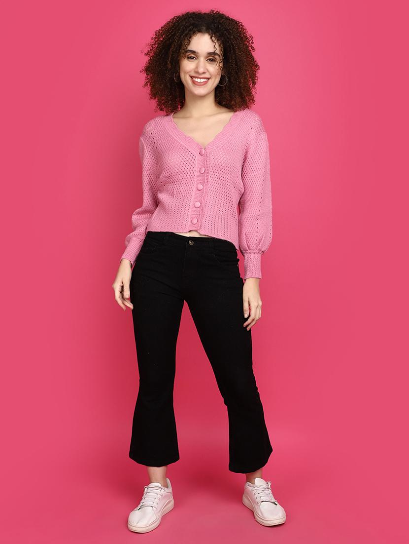 women pink self design cardigans - 20676777 - Standard Image - 4