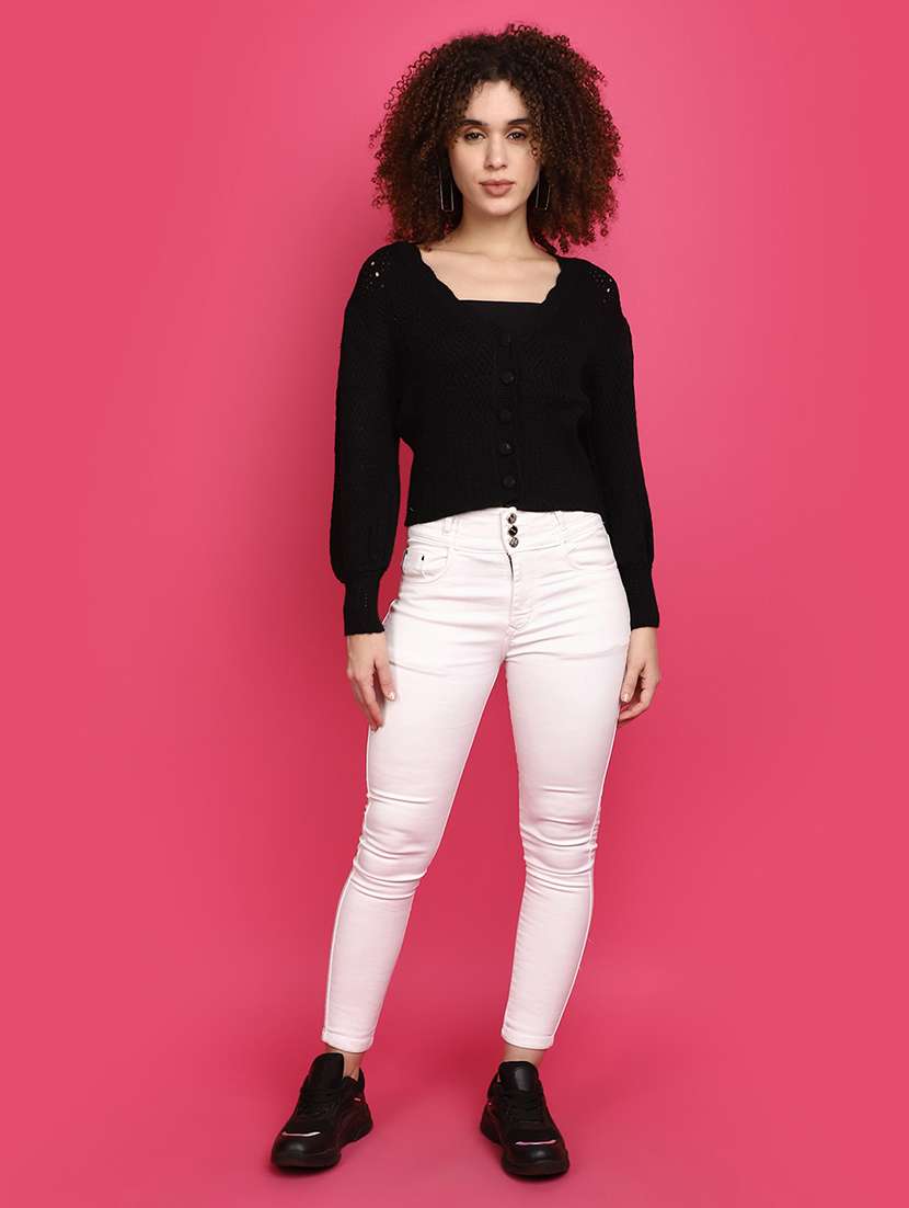 women black self design cardigans - 20676778 -  Standard Image - 4