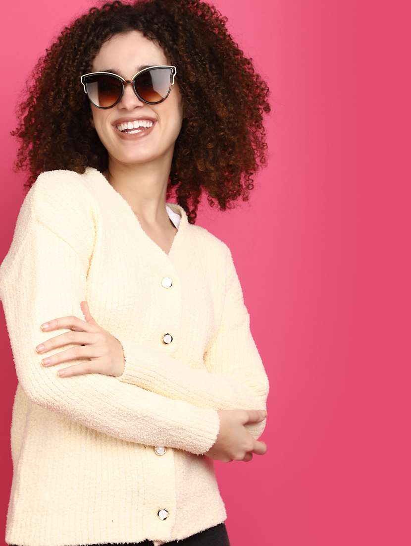 women yellow long sleeves cardigans - 20676794 -  Standard Image - 1