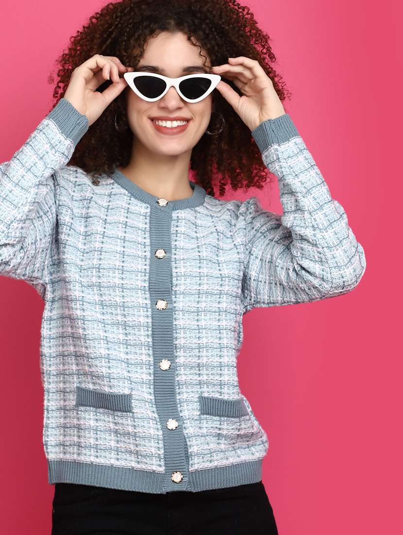 women light blue long sleeves cardigans - 20676951 -  Standard Image - 1