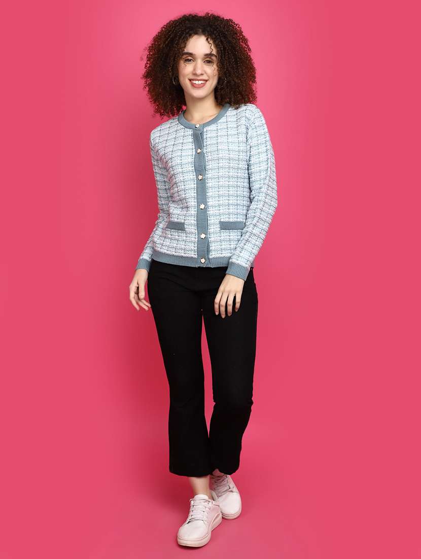women light blue long sleeves cardigans - 20676951 - Standard Image - 4