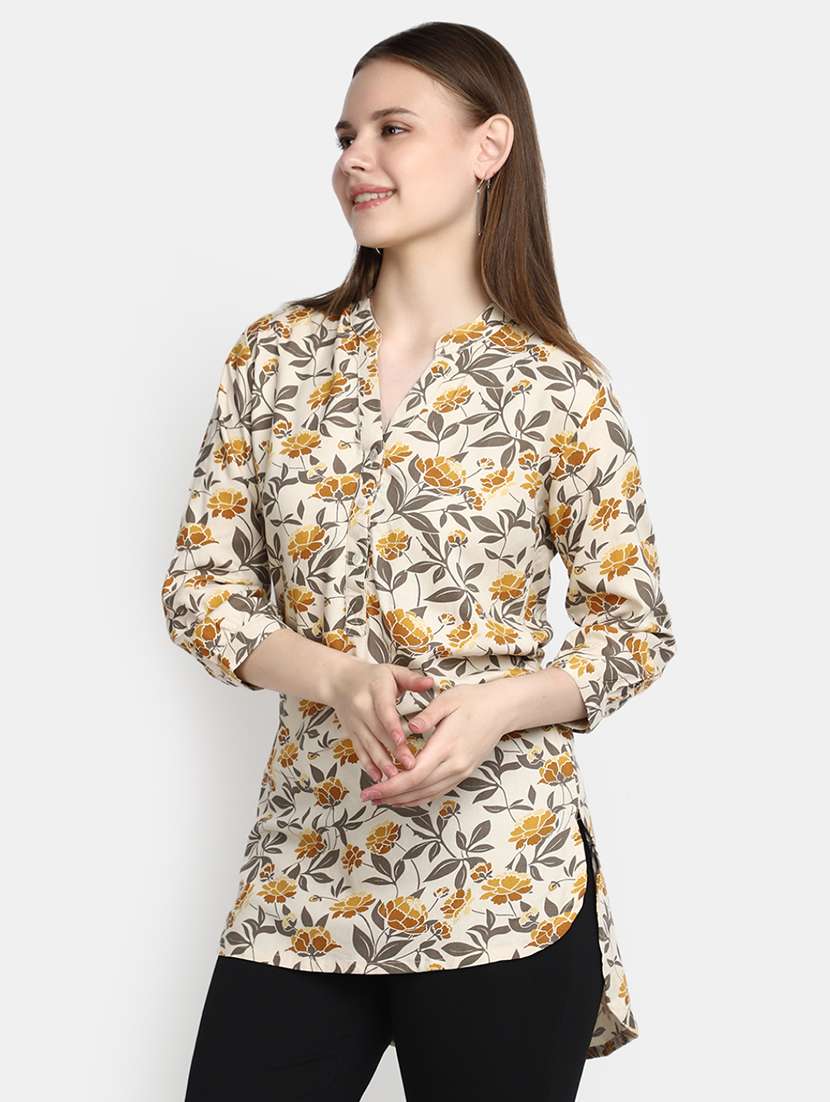 women floral mandarin neck high-low tunic - 20681338 -  Standard Image - 1