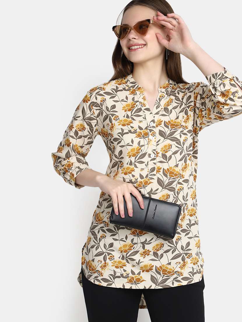 women floral mandarin neck high-low tunic - 20681338 -  Standard Image - 4