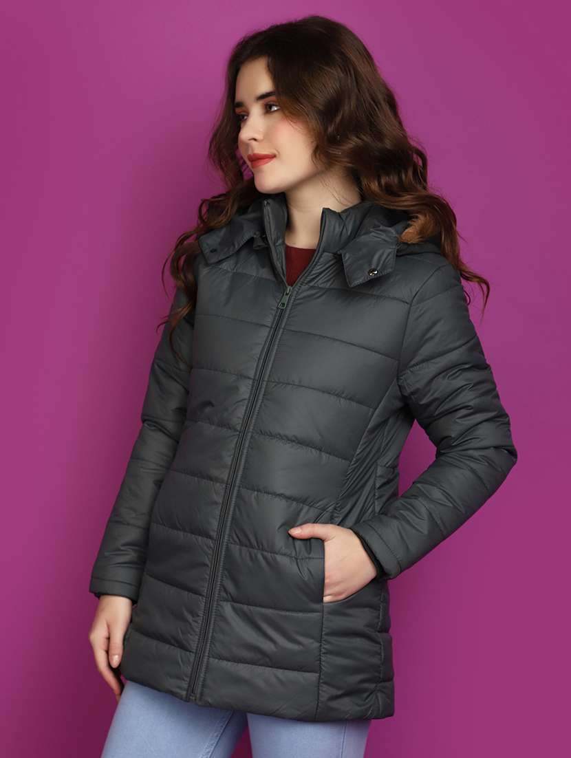 women navy blue solid long sleeve quilted jacket - 20682172 -  Standard Image - 1