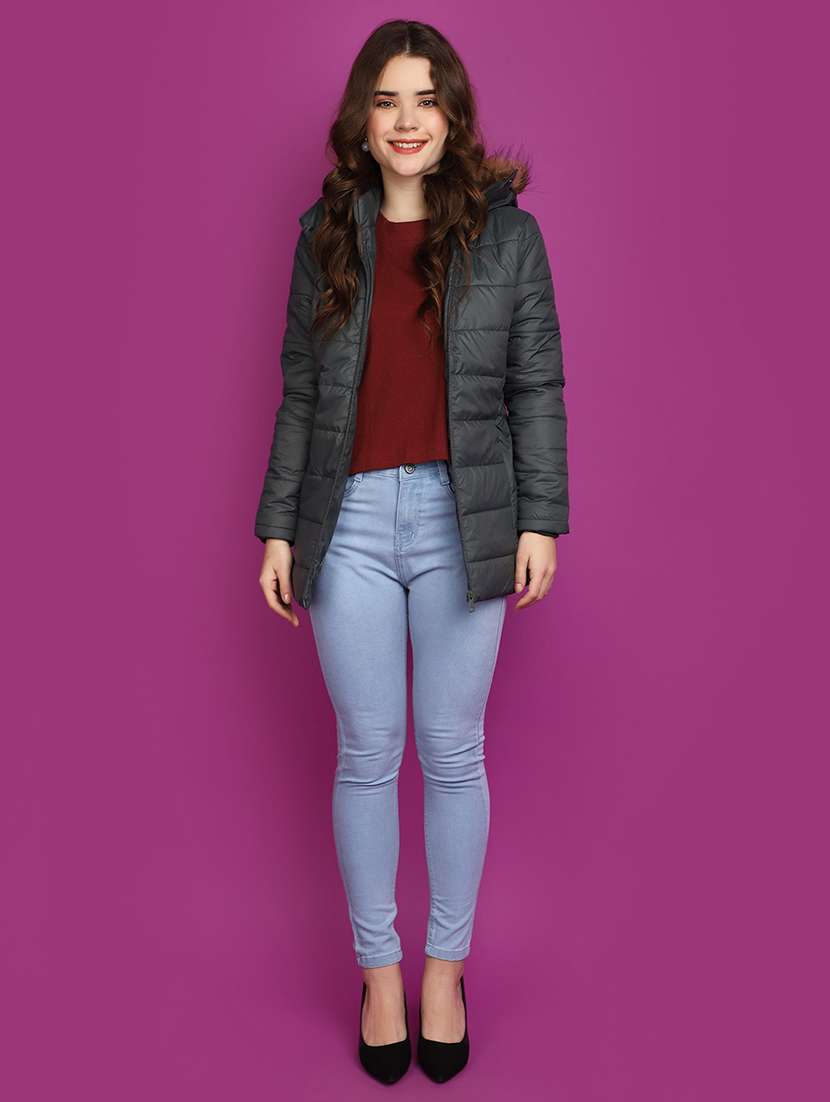 women navy blue solid long sleeve quilted jacket - 20682172 -  Standard Image - 4