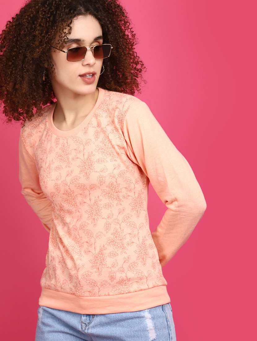 women peach floral printed pullover - 20682309 - Standard Image - 1