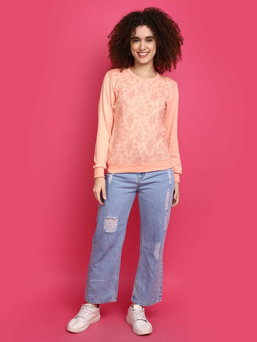 women peach floral printed pullover - 20682309 - Standard Image - 4
