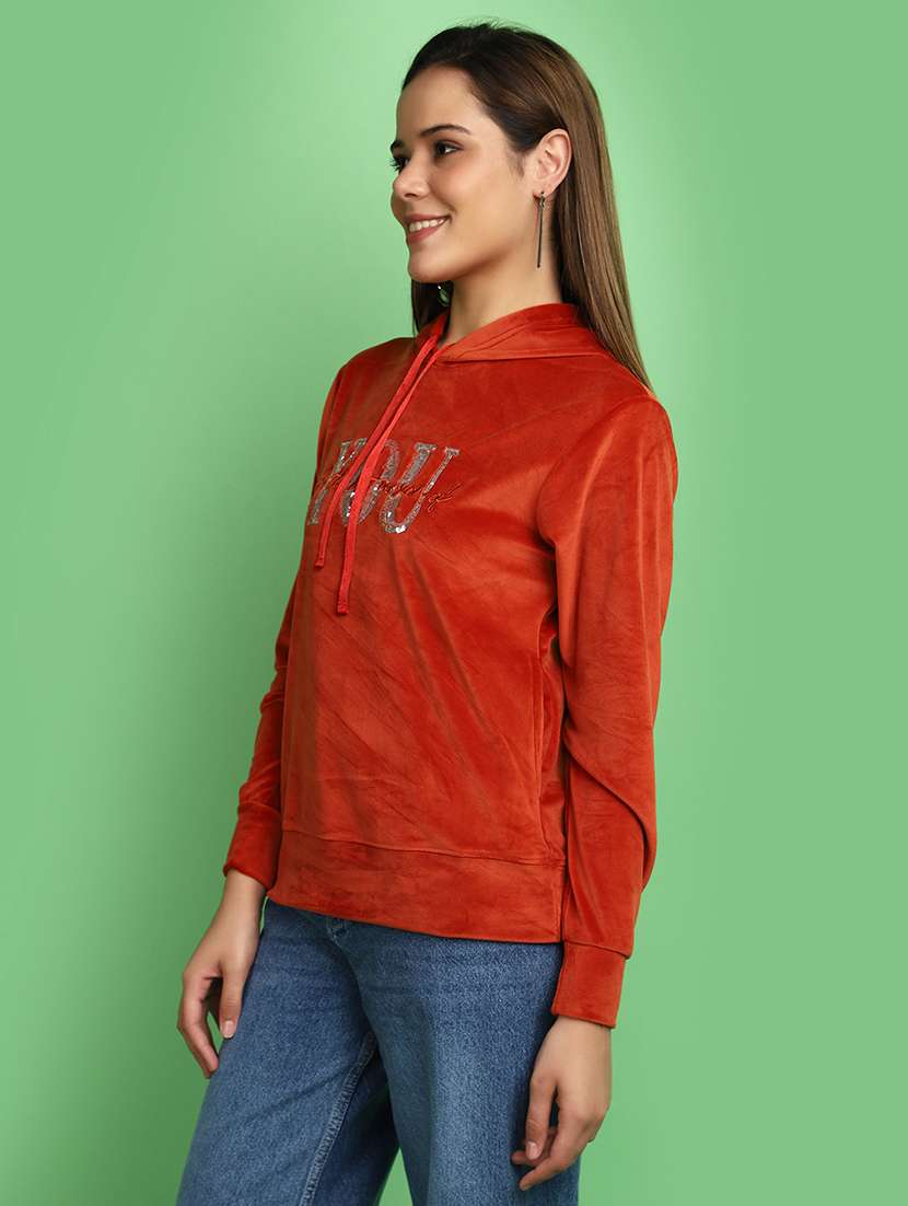 women rust hooded neck sweatshirt - 20682474 -  Standard Image - 1