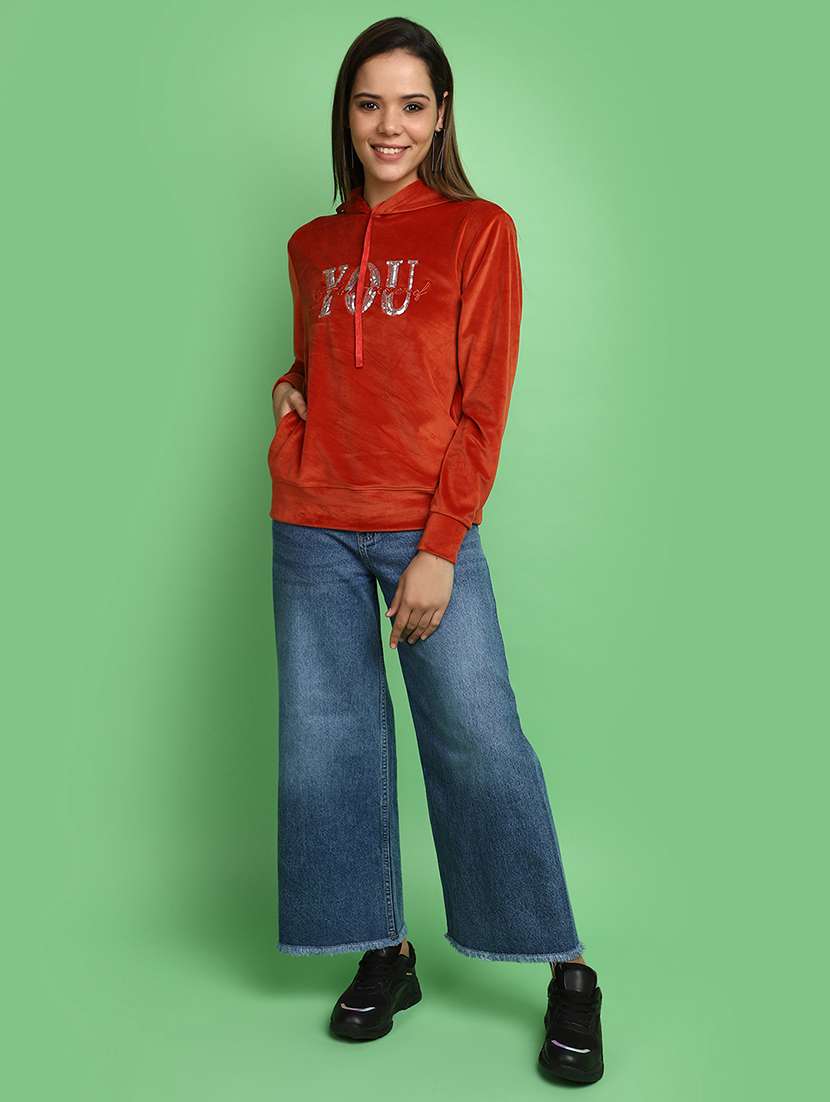 women rust hooded neck sweatshirt - 20682474 -  Standard Image - 4