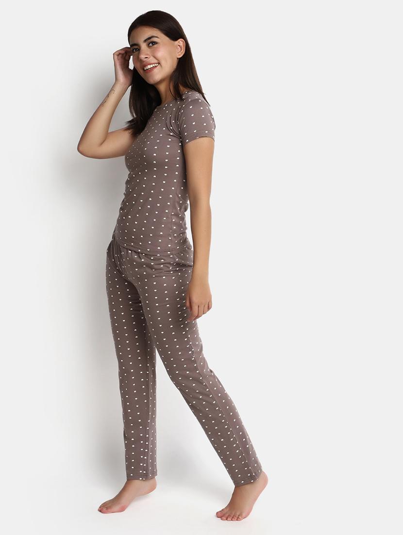 brown cotton pyjama set nightwear - 20682838 - Standard Image - 1