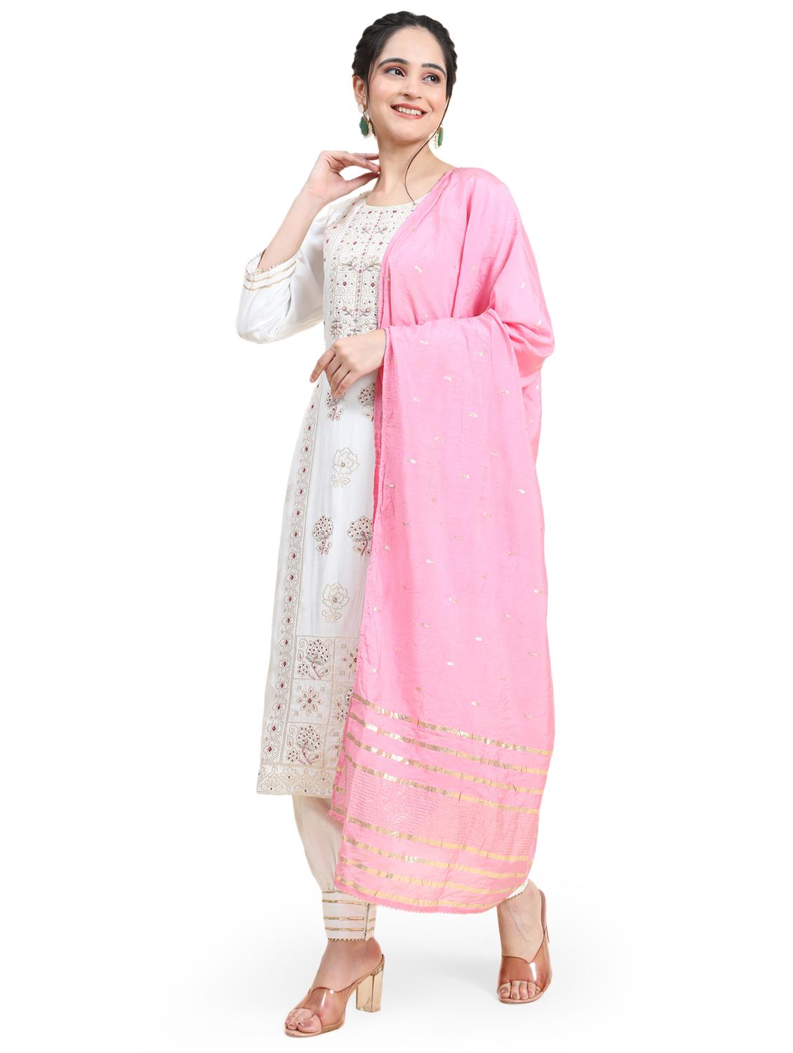 white three quarter sleeve kurta salwar set - 20683033 - Standard Image - 1